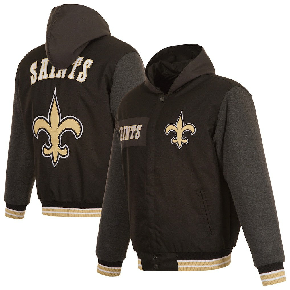 New Orleans Saints JH Design Reversible Twill Hoodie Full-Zip Jacket Black