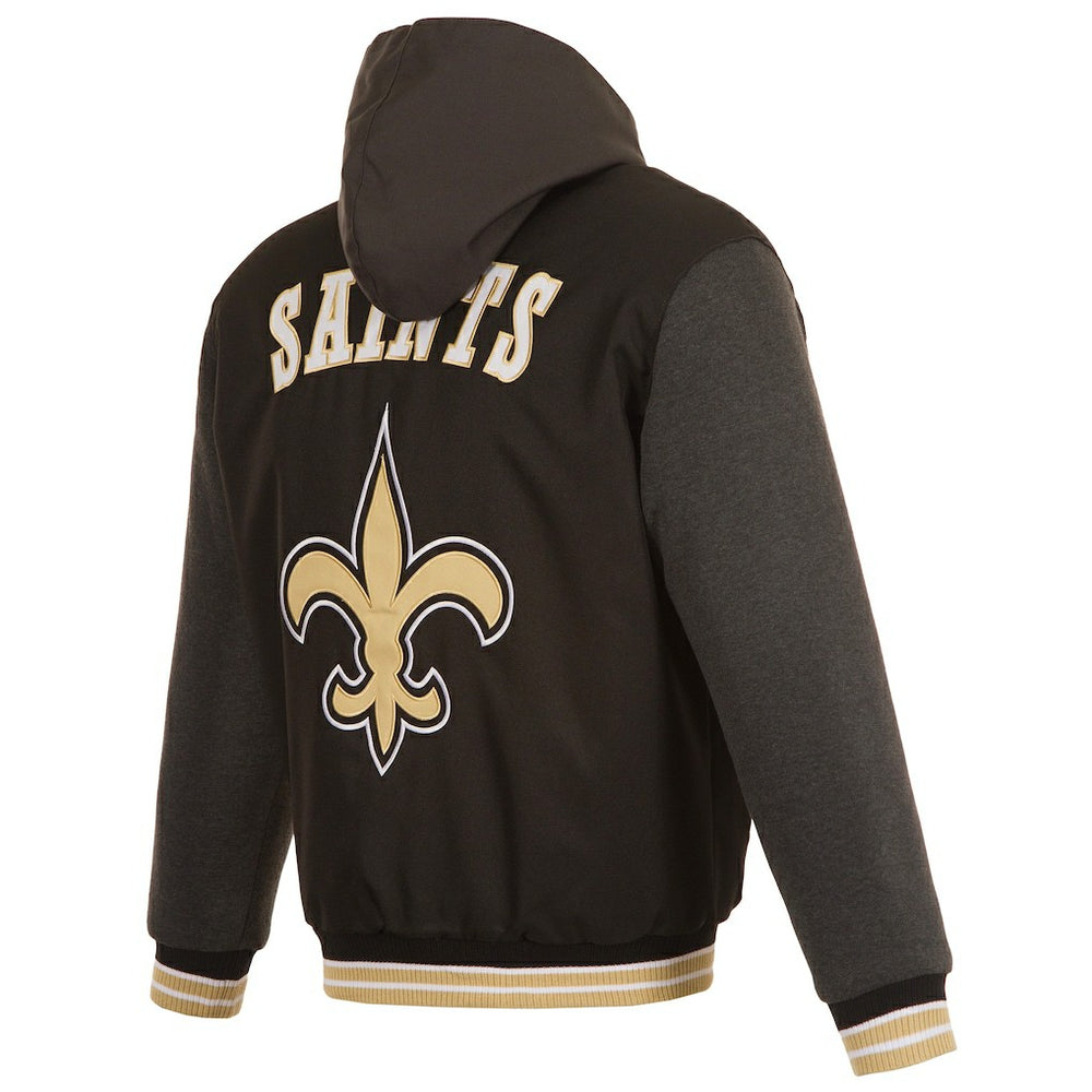 New Orleans Saints JH Design Reversible Twill Hoodie Full-Zip Jacket Black