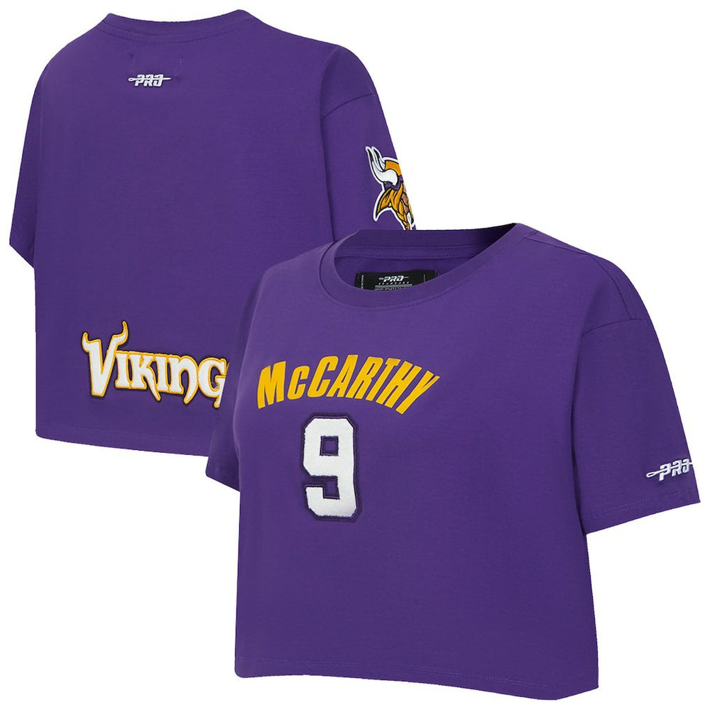 J.J. McCarthy Minnesota Vikings Pro Standard Women's Player Name & Number Cropped Boxy T-Shirt Purple