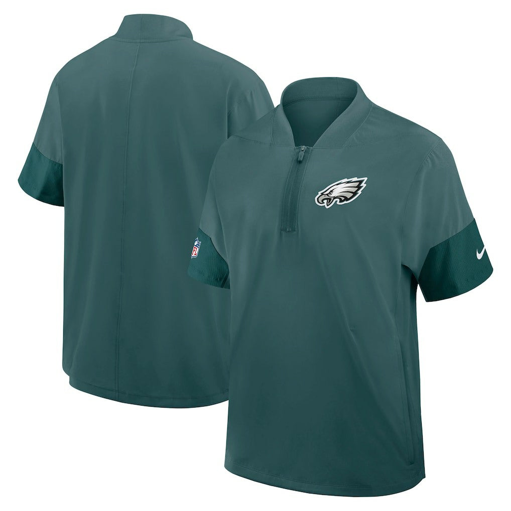 Philadelphia Eagles Sideline Short Sleeve Quarter-Zip Dri-FIT Coach Jacket Midnight Green