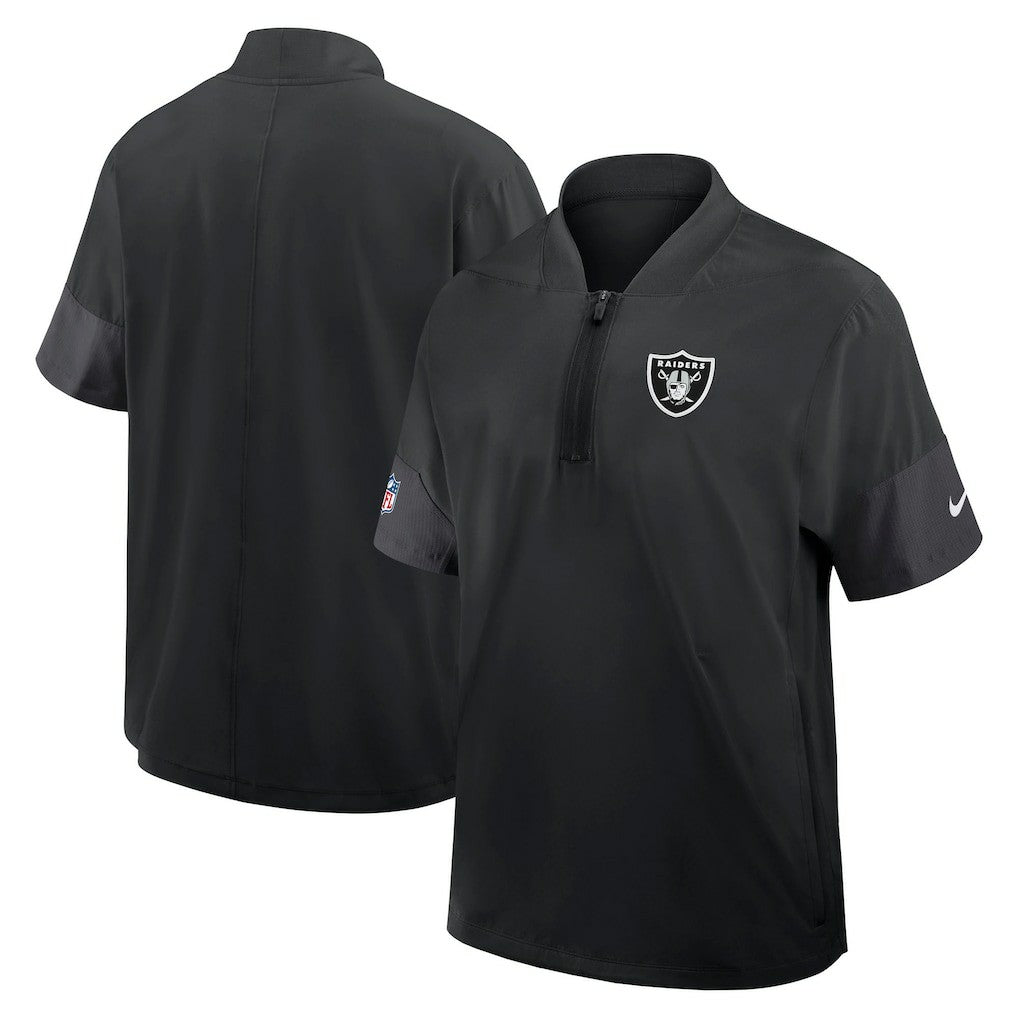 Las Vegas Raiders Sideline Short Sleeve Quarter-Zip Dri-FIT Coach Jacket Black