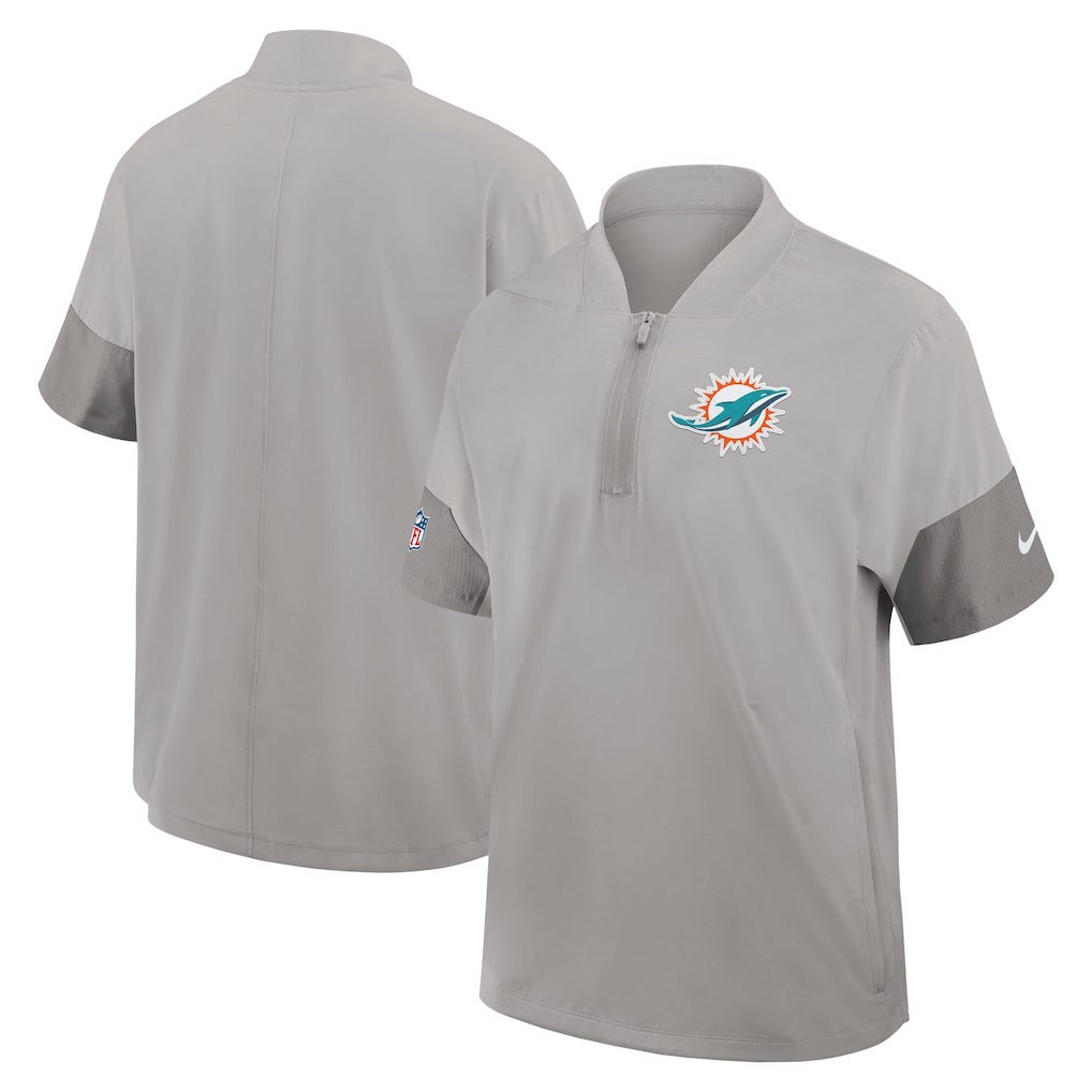 Miami Dolphins Sideline Short Sleeve Quarter-Zip Dri-FIT Coach Jacket Gray