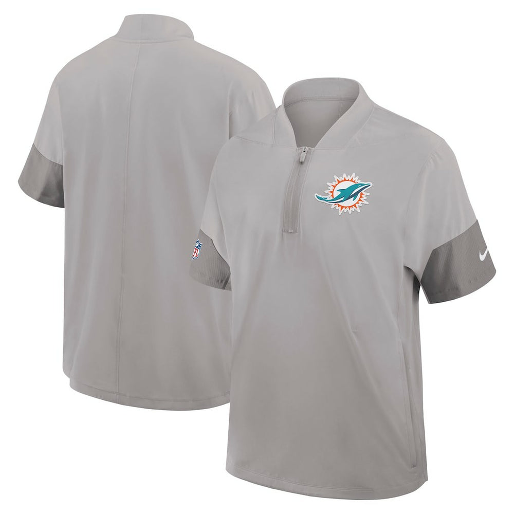 Miami Dolphins Sideline Short Sleeve Quarter-Zip Dri-FIT Coach Jacket Gray