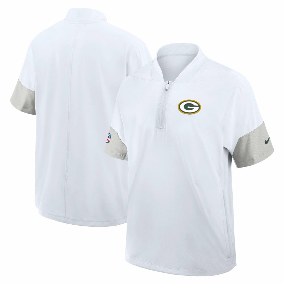 Green Bay Packers Sideline Short Sleeve Quarter-Zip Dri-FIT Coach Jacket White