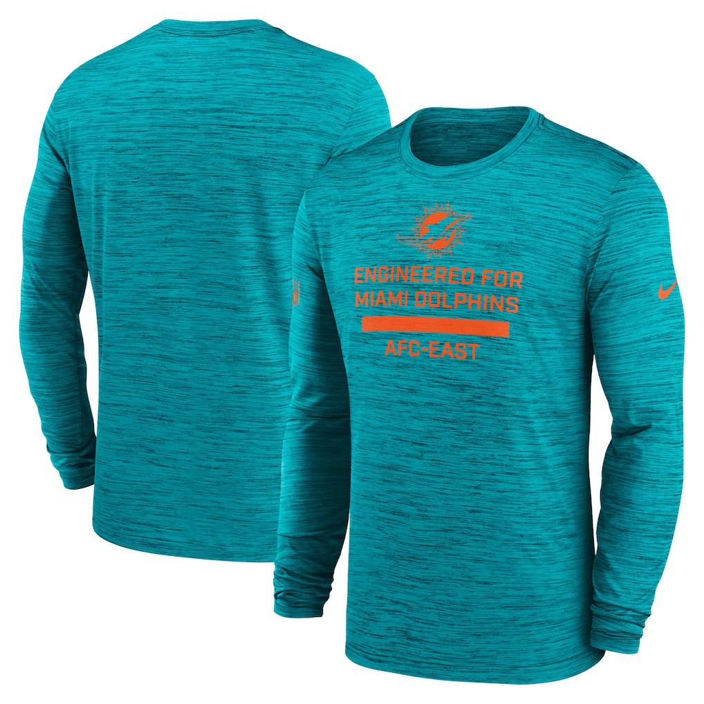 Miami Dolphins Sideline Velocity Performance Long Sleeve T-Shirt - Aqua