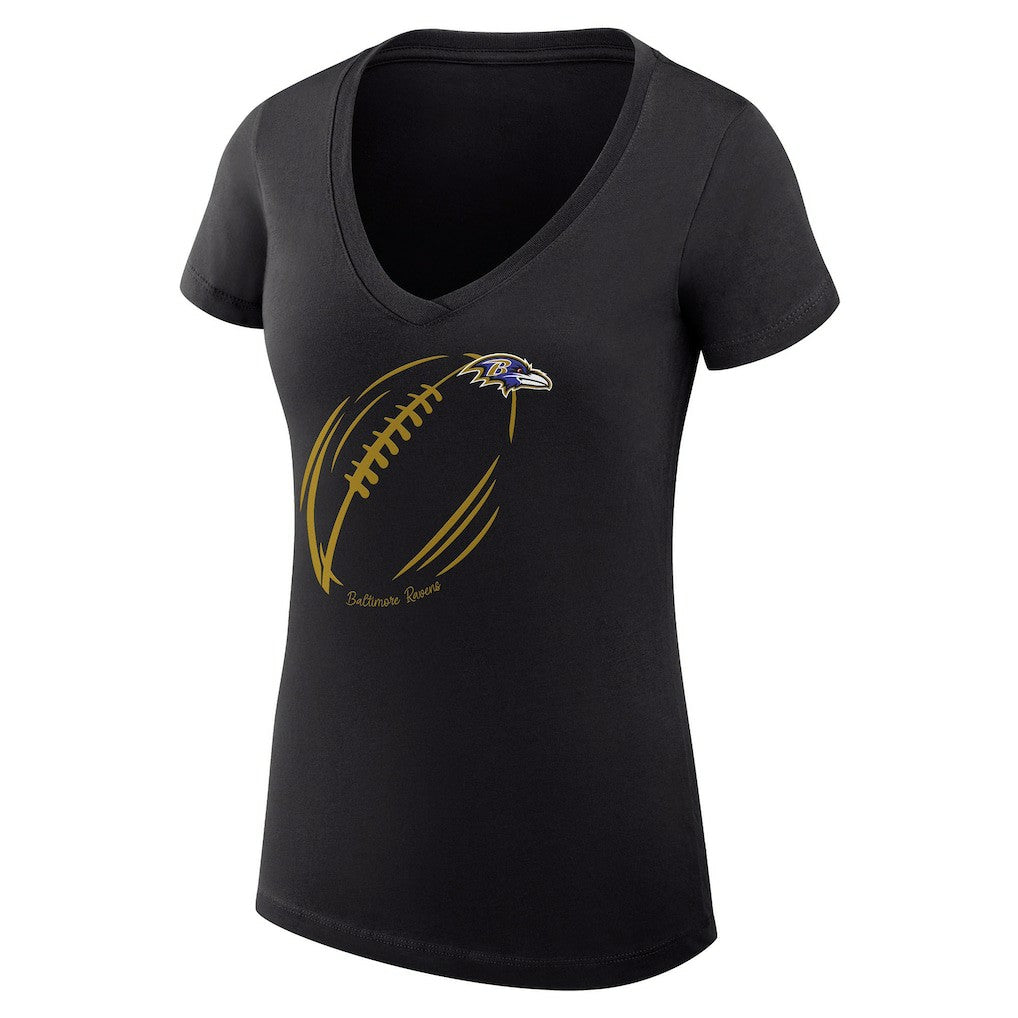 Baltimore Ravens G-III 4Her by Carl Banks Women's Super-Slim Fit Lightweight Subtle Football V-Neck T-Shirt Black