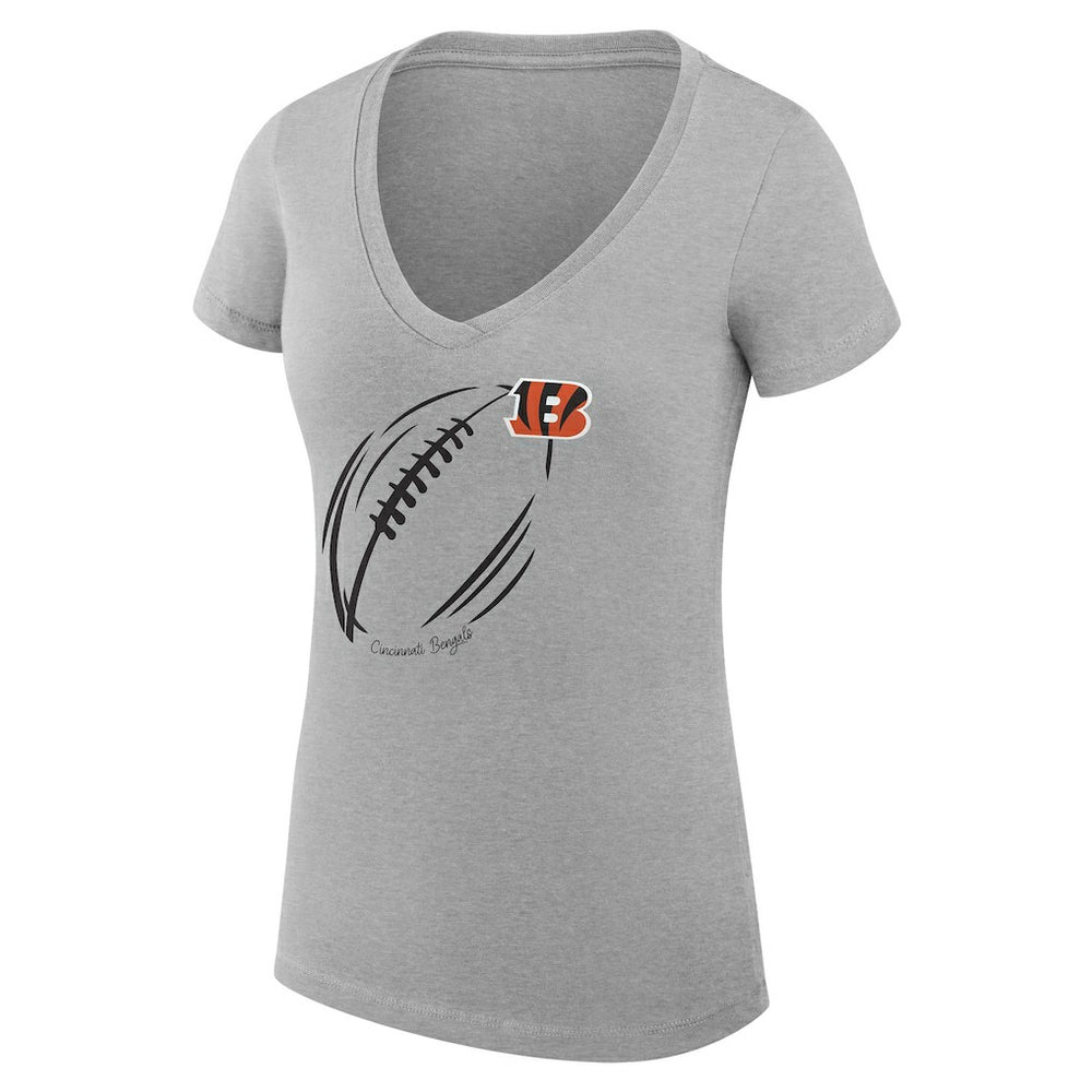 Cincinnati Bengals G-III 4Her by Carl Banks Women's Super-Slim Fit Lightweight Subtle Football V-Neck T-Shirt Heather Gray