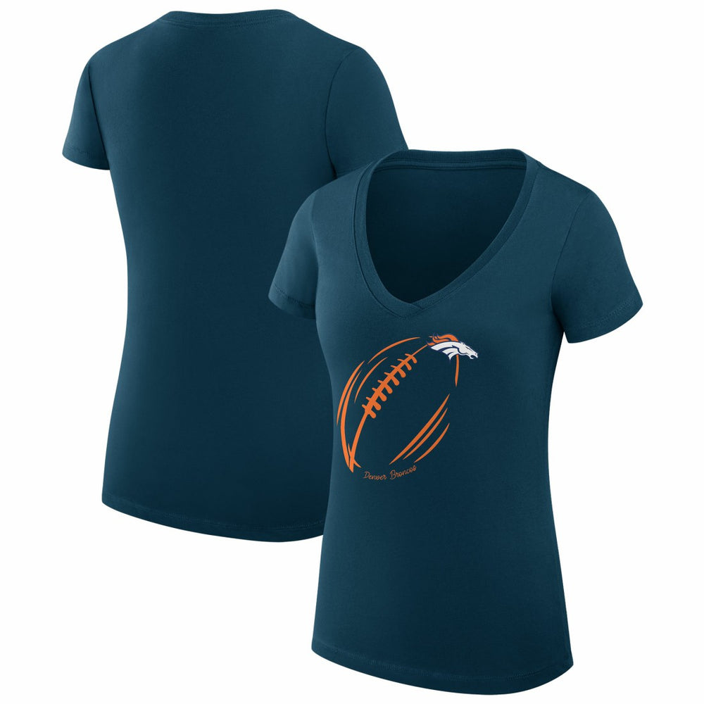 Denver Broncos G-III 4Her by Carl Banks Women's Super-Slim Fit Lightweight Subtle Football V-Neck T-Shirt Navy