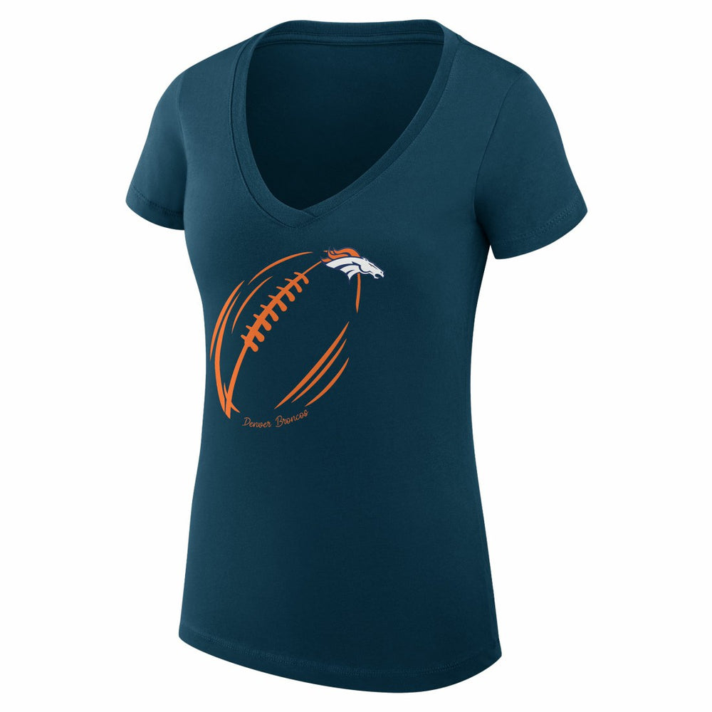Denver Broncos G-III 4Her by Carl Banks Women's Super-Slim Fit Lightweight Subtle Football V-Neck T-Shirt Navy