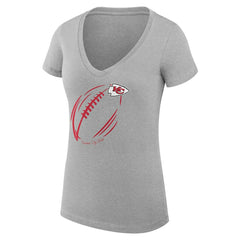 Kansas City Chiefs G-III 4Her by Carl Banks Women's Super-Slim Fit Lightweight Subtle Football V-Neck T-Shirt Heather Gray