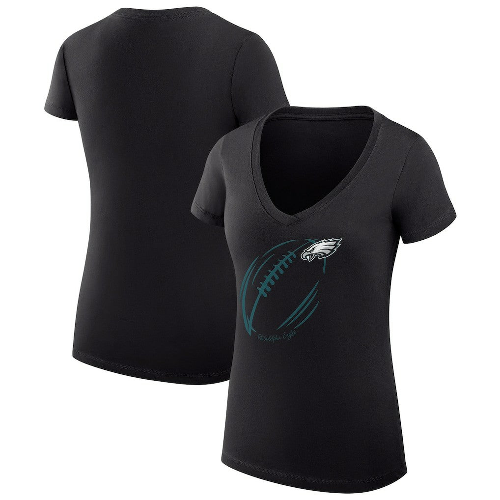 Philadelphia Eagles G-III 4Her by Carl Banks Women's Super-Slim Fit Lightweight Subtle Football V-Neck T-Shirt Black