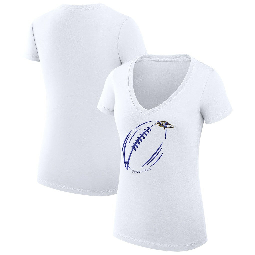 Baltimore Ravens G-III 4Her by Carl Banks Women's Super-Slim Fit Lightweight Subtle Football V-Neck T-Shirt White