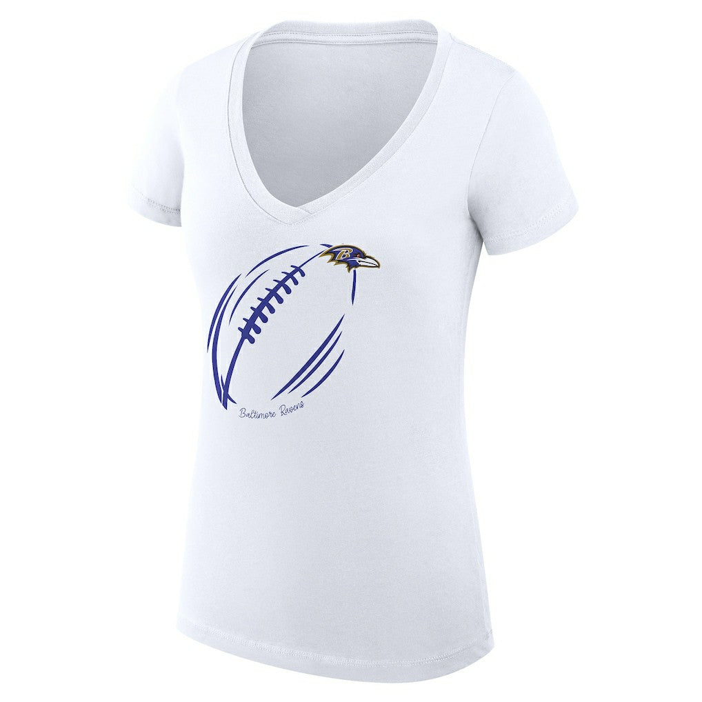 Baltimore Ravens G-III 4Her by Carl Banks Women's Super-Slim Fit Lightweight Subtle Football V-Neck T-Shirt White