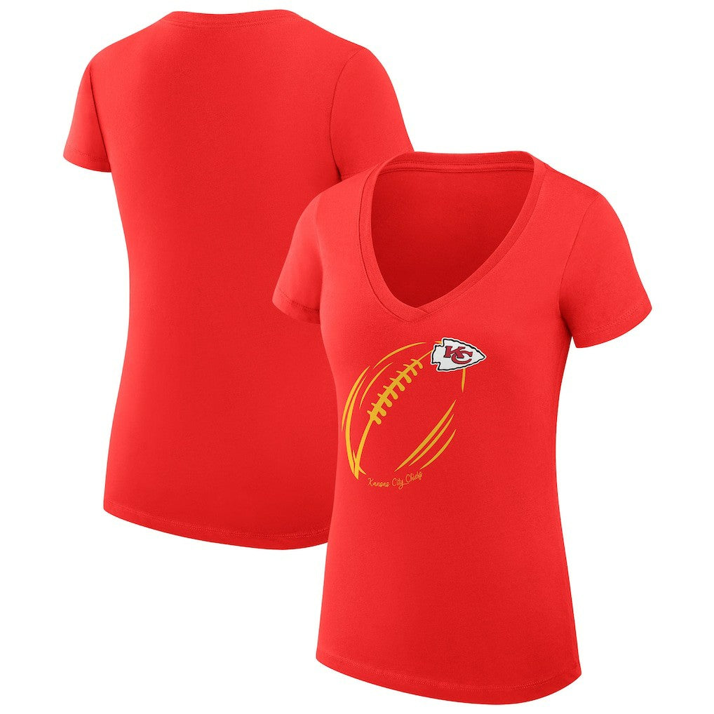Kansas City Chiefs G-III 4Her by Carl Banks Women's Super-Slim Fit Lightweight Subtle Football V-Neck T-Shirt Red