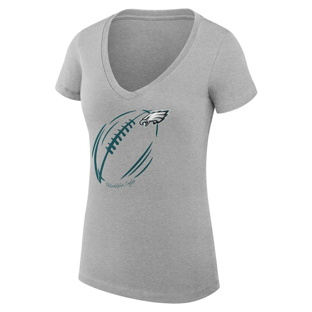 Philadelphia Eagles G-III 4Her by Carl Banks Women's Super-Slim Fit Lightweight Subtle Football V-Neck T-Shirt Heather Gray