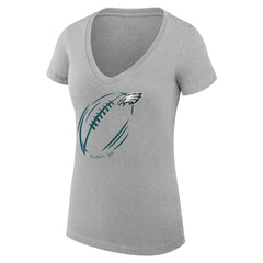 Philadelphia Eagles G-III 4Her by Carl Banks Women's Super-Slim Fit Lightweight Subtle Football V-Neck T-Shirt Heather Gray