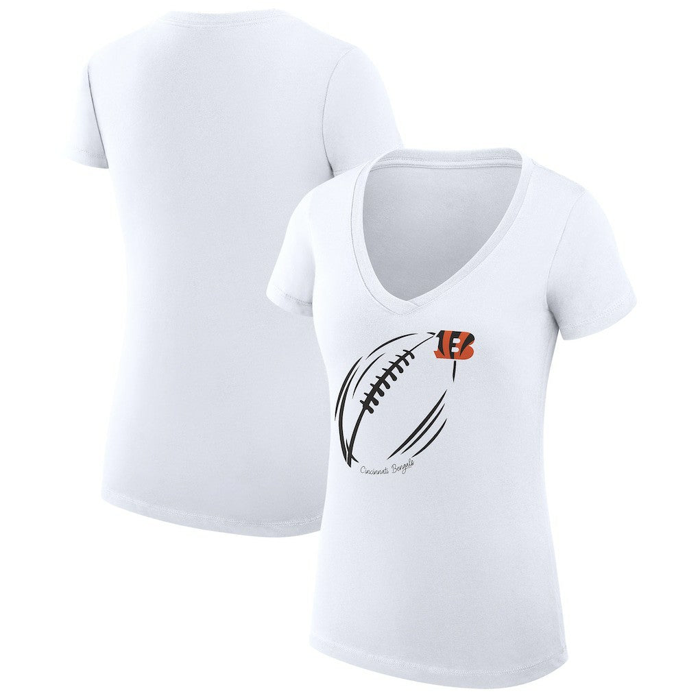 Cincinnati Bengals G-III 4Her by Carl Banks Women's Super-Slim Fit Lightweight Subtle Football V-Neck T-Shirt White