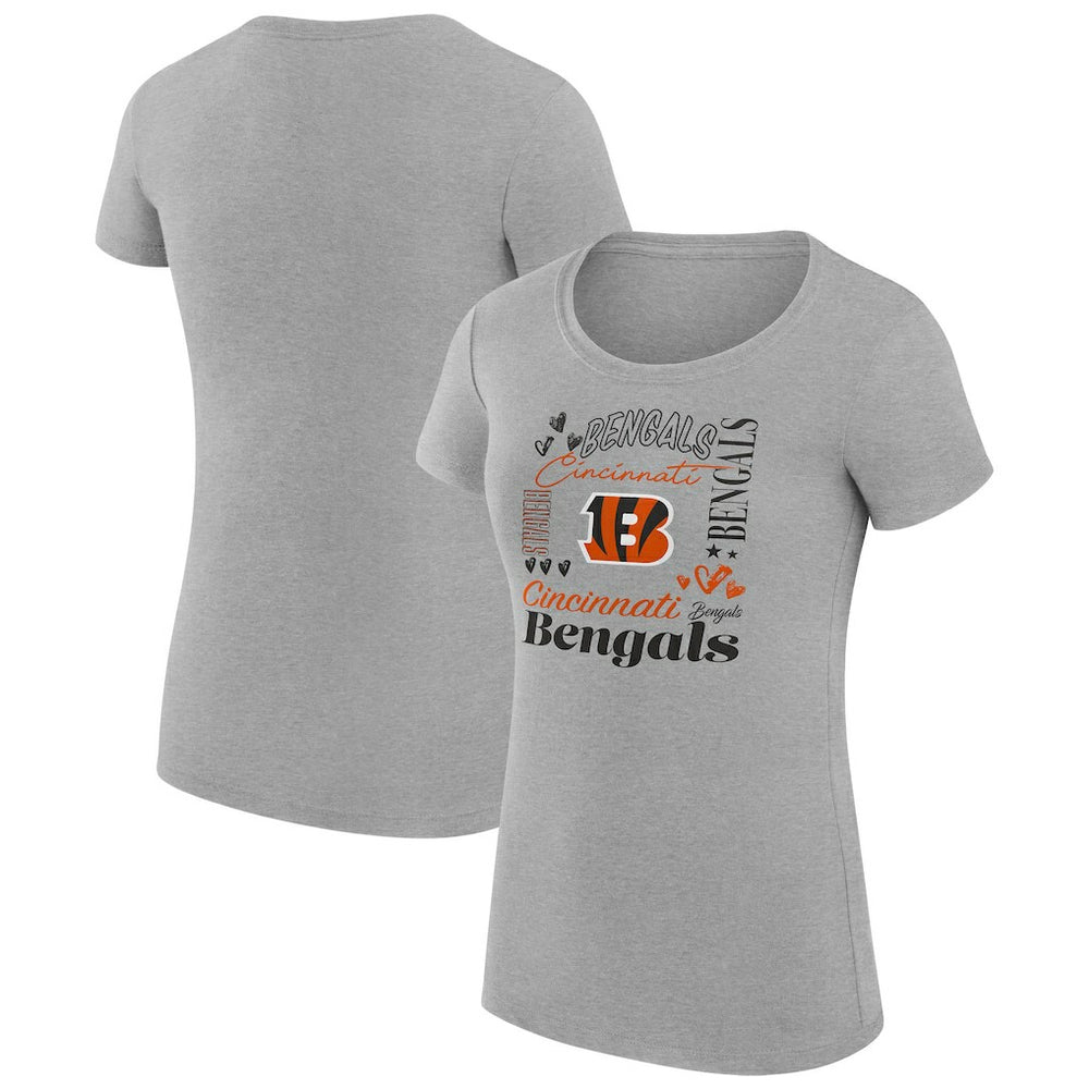 Cincinnati Bengals G-III 4Her by Carl Banks Women's Super-Slim Fit Lightweight Collage Team T-Shirt Heather Gray