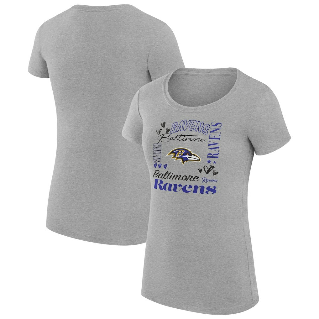 Baltimore Ravens G-III 4Her by Carl Banks Women's Super-Slim Fit Lightweight Collage Team T-Shirt Heather Gray