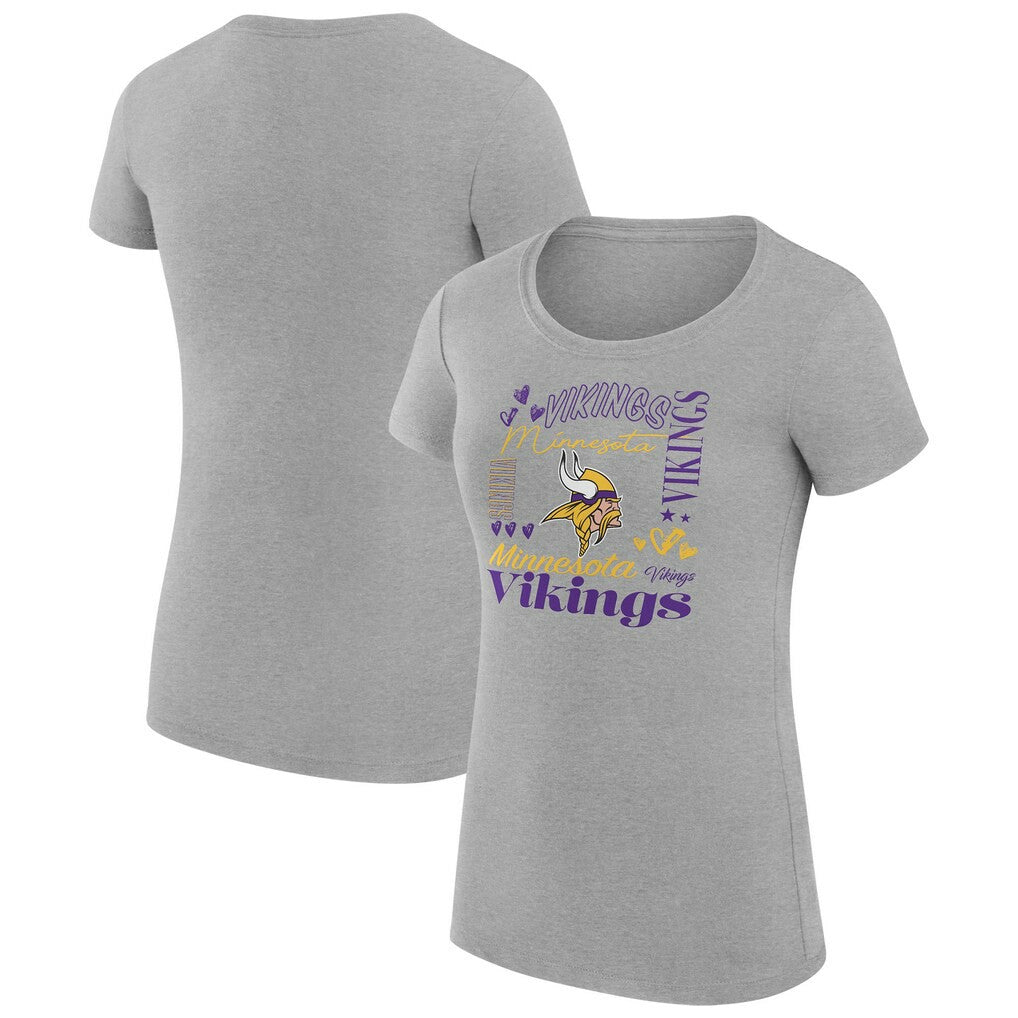 Minnesota Vikings G-III 4Her by Carl Banks Women's Super-Slim Fit Lightweight Collage Team T-Shirt Heather Gray