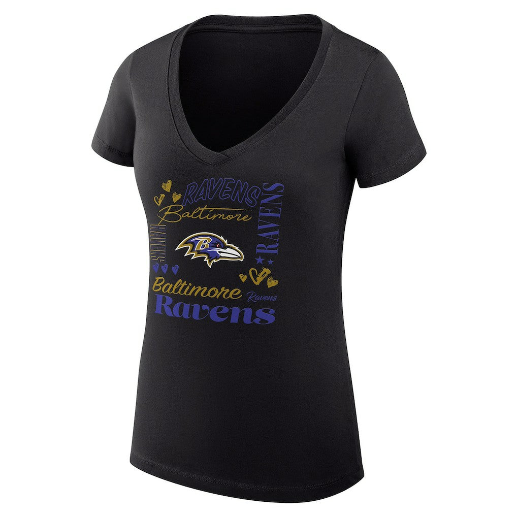 Baltimore Ravens G-III 4Her by Carl Banks Women's Super-Slim Fit Lightweight Collage Team V-Neck T-Shirt Black