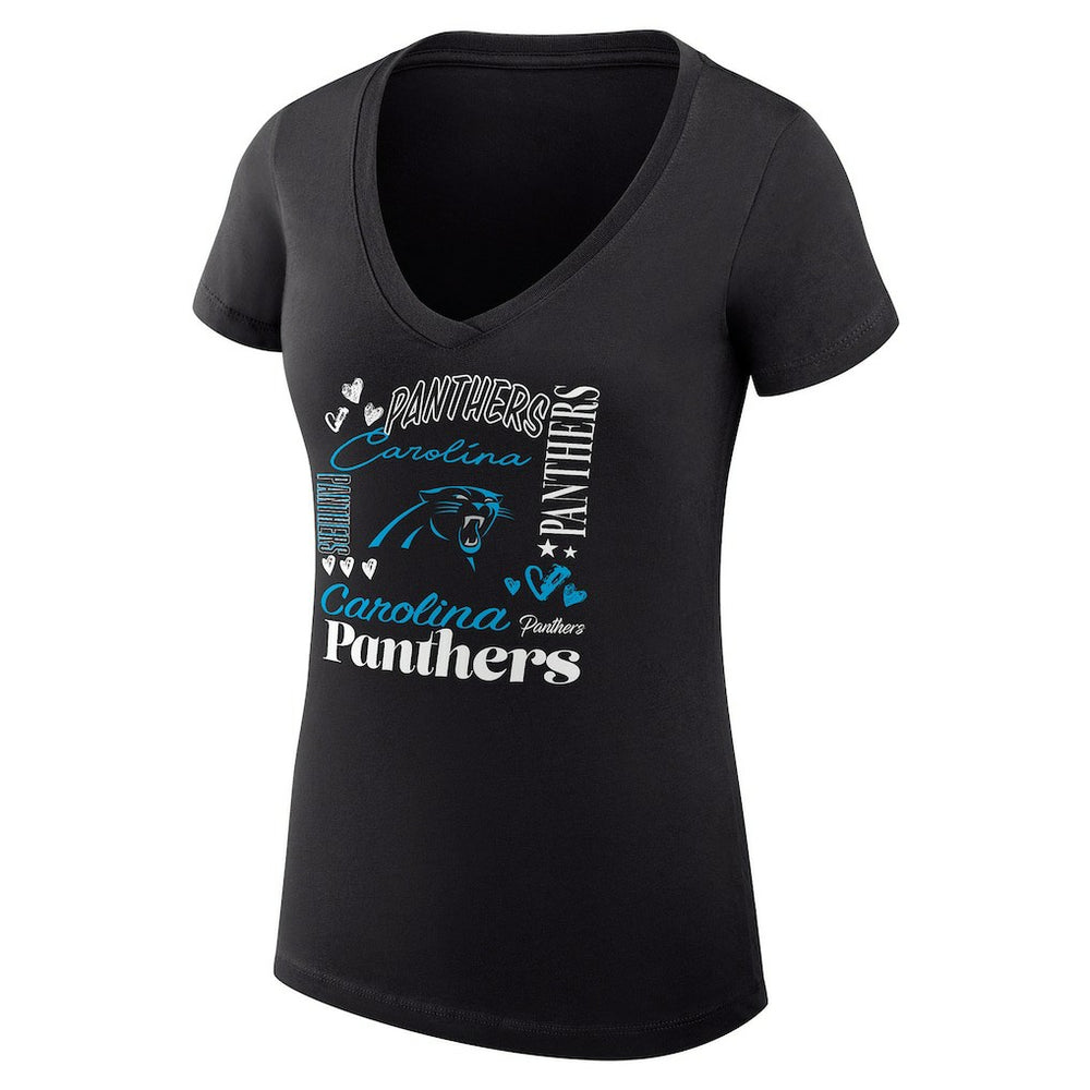 Carolina Panthers G-III 4Her by Carl Banks Women's Super-Slim Fit Lightweight Collage Team V-Neck T-Shirt Black