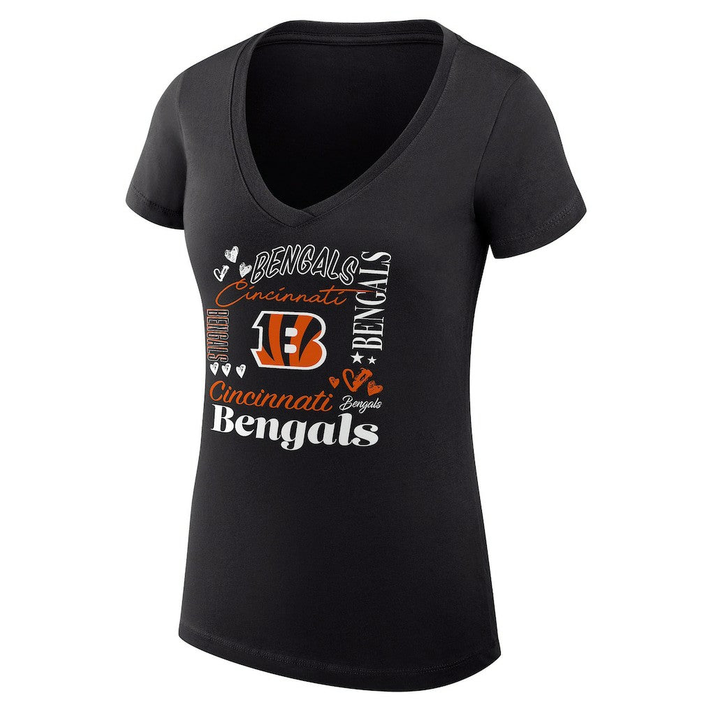 Cincinnati Bengals G-III 4Her by Carl Banks Women's Super-Slim Fit Lightweight Collage Team V-Neck T-Shirt Black