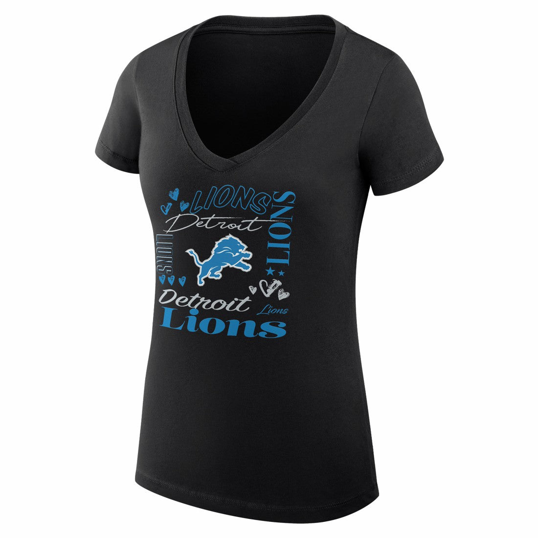 Detroit Lions G-III 4Her by Carl Banks Women's Super-Slim Fit Lightweight Collage Team V-Neck T-Shirt Black
