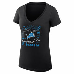 Detroit Lions G-III 4Her by Carl Banks Women's Super-Slim Fit Lightweight Collage Team V-Neck T-Shirt Black