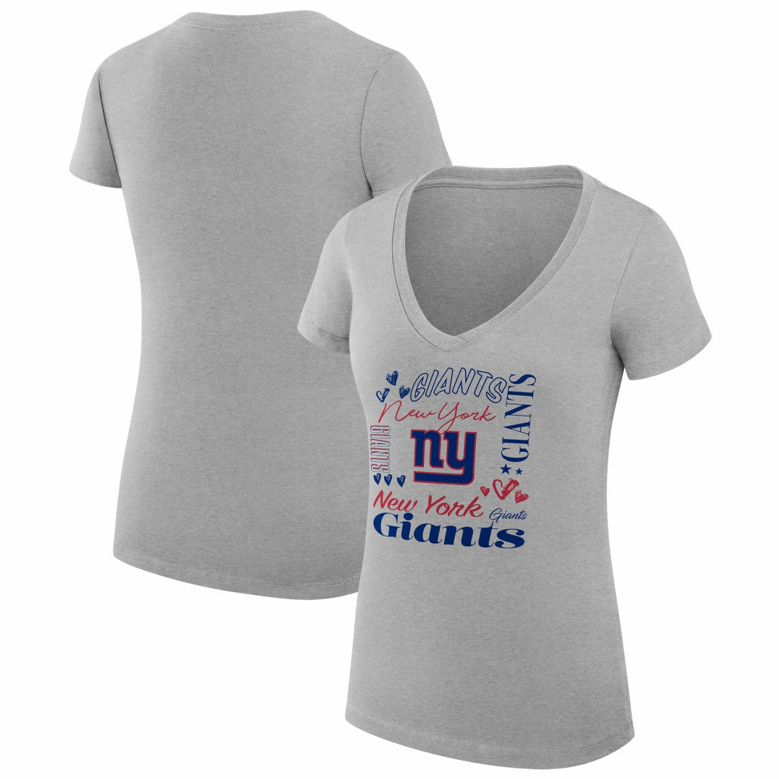 New York Giants G-III 4Her by Carl Banks Women's Super-Slim Fit Lightweight Collage Team V-Neck T-Shirt Heather Gray