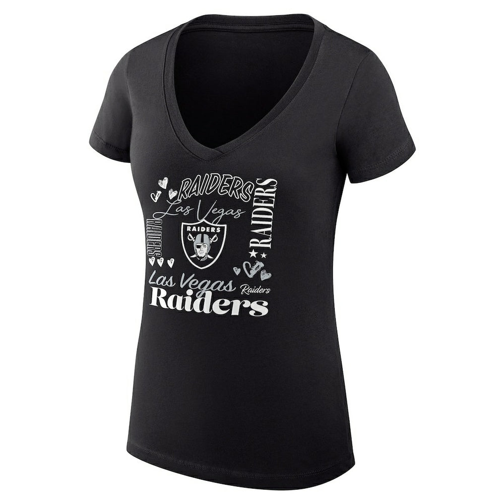 Las Vegas Raiders G-III 4Her by Carl Banks Women's Super-Slim Fit Lightweight Collage Team V-Neck T-Shirt Black