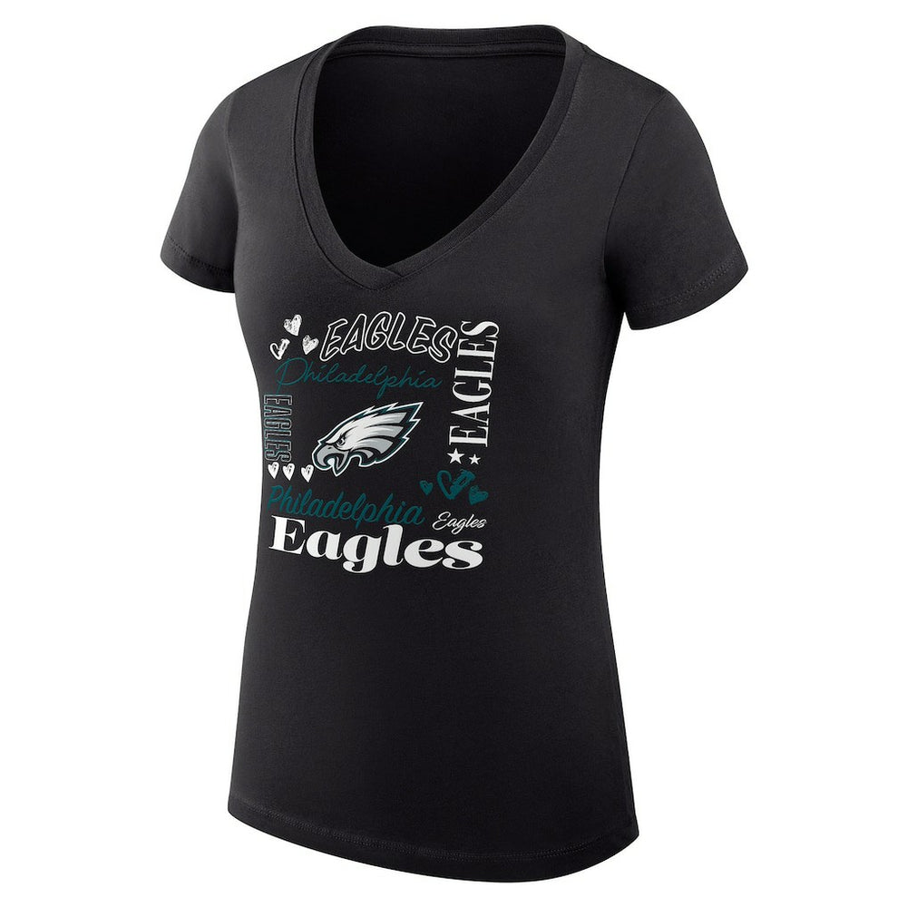 Philadelphia Eagles G-III 4Her by Carl Banks Women's Super-Slim Fit Lightweight Collage Team V-Neck T-Shirt Black