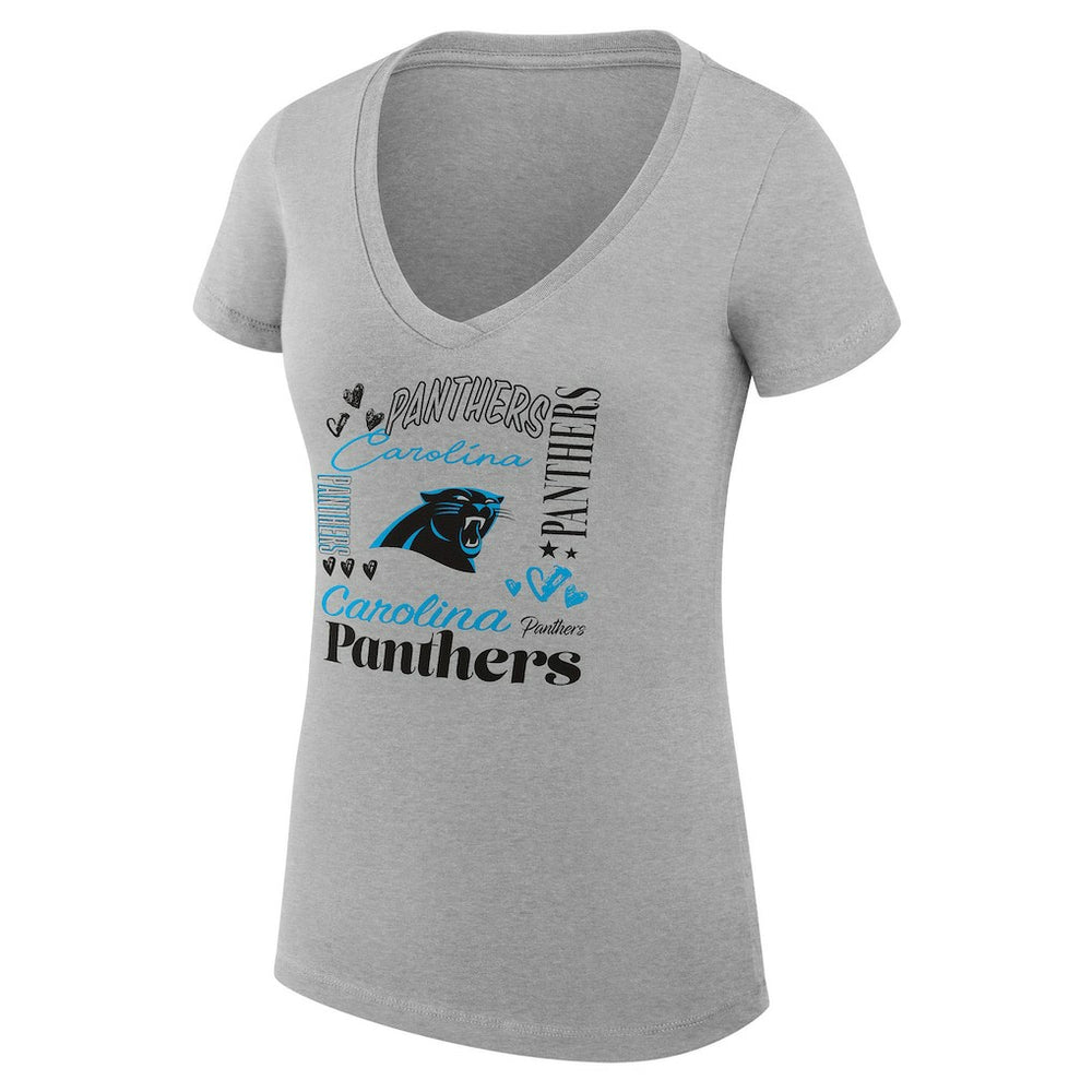 Carolina Panthers G-III 4Her by Carl Banks Women's Super-Slim Fit Lightweight Collage Team V-Neck T-Shirt Heather Gray