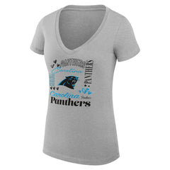Carolina Panthers G-III 4Her by Carl Banks Women's Super-Slim Fit Lightweight Collage Team V-Neck T-Shirt Heather Gray