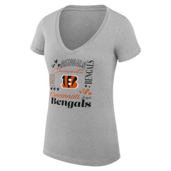Cincinnati Bengals G-III 4Her by Carl Banks Women's Super-Slim Fit Lightweight Collage Team V-Neck T-Shirt Heather Gray