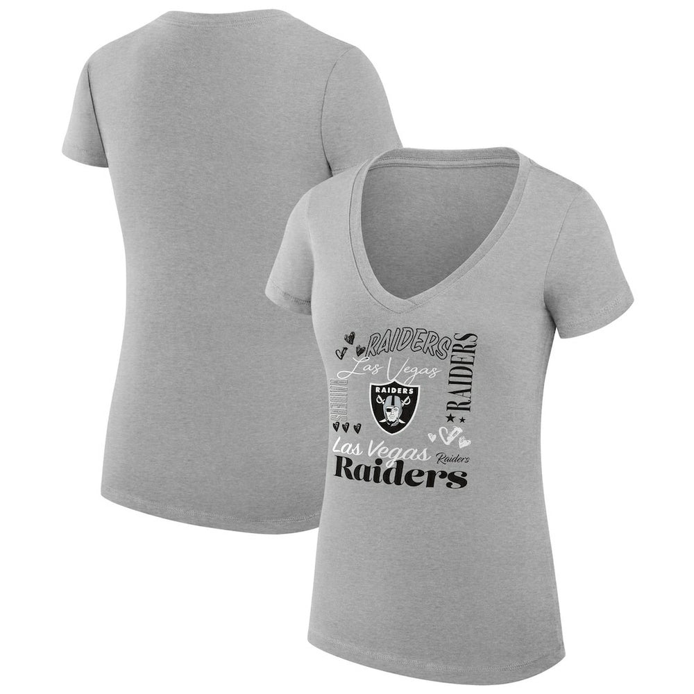 Las Vegas Raiders G-III 4Her by Carl Banks Women's Super-Slim Fit Lightweight Collage Team V-Neck T-Shirt Heather Gray