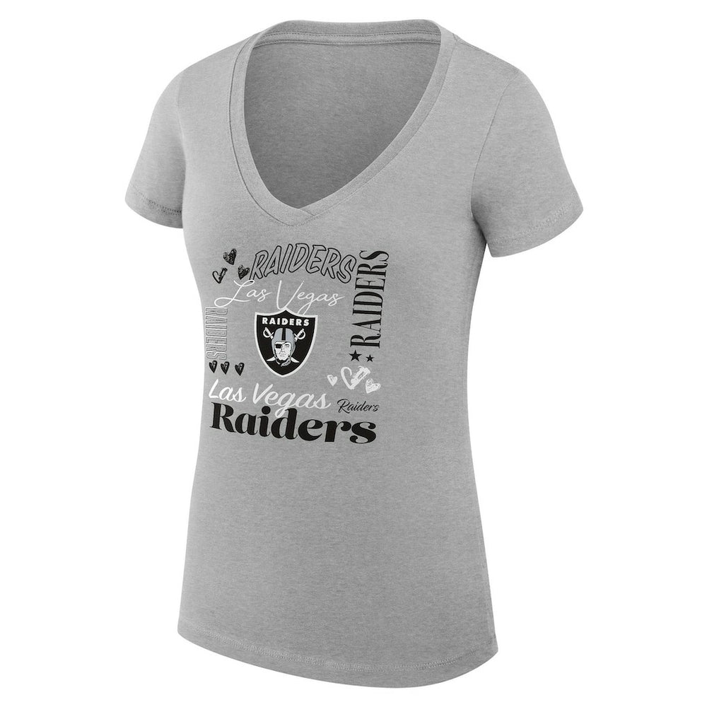 Las Vegas Raiders G-III 4Her by Carl Banks Women's Super-Slim Fit Lightweight Collage Team V-Neck T-Shirt Heather Gray