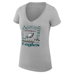 Philadelphia Eagles G-III 4Her by Carl Banks Women's Super-Slim Fit Lightweight Collage Team V-Neck T-Shirt Heather Gray