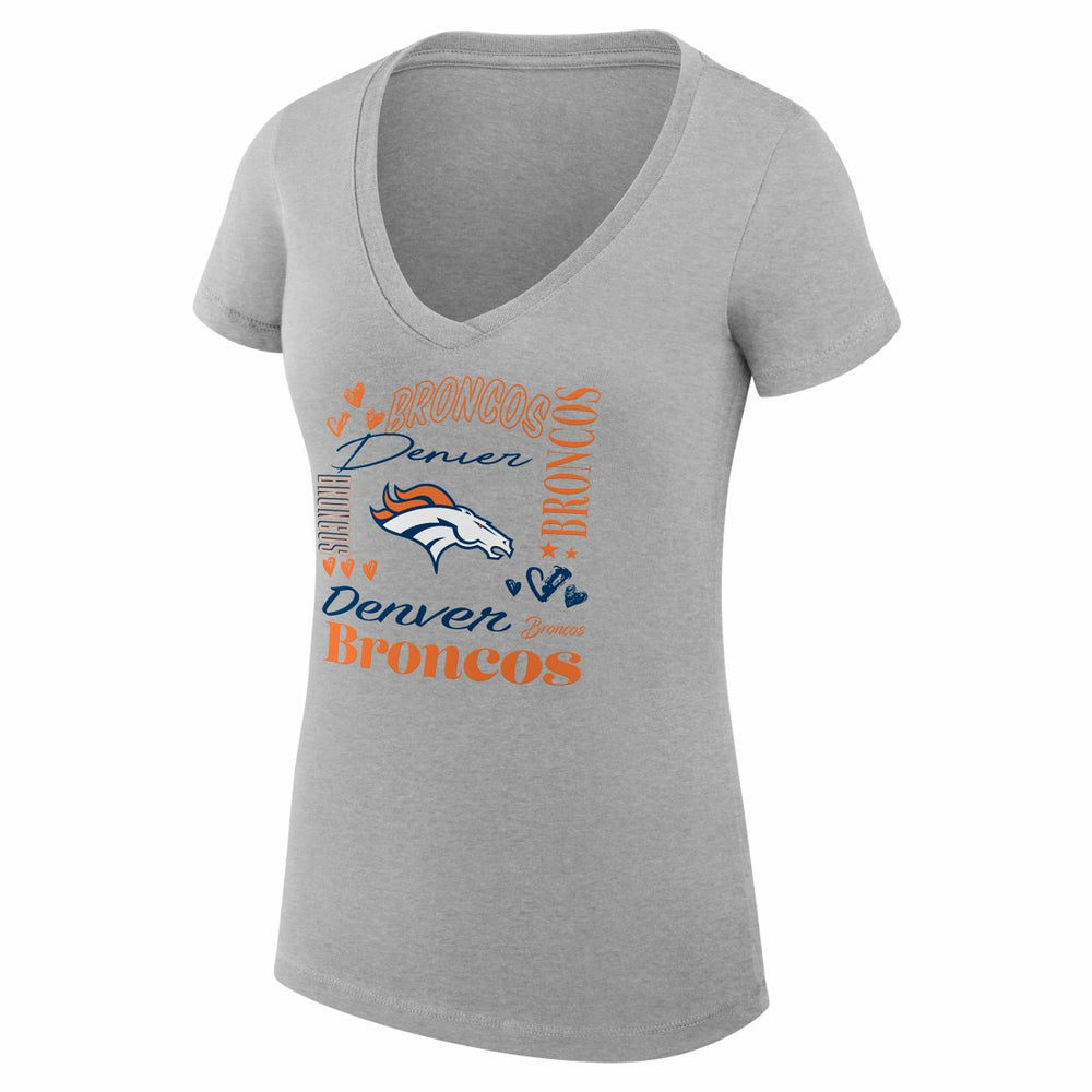 Denver Broncos G-III 4Her by Carl Banks Women's Super-Slim Fit Lightweight Collage Team V-Neck T-Shirt Heather Gray