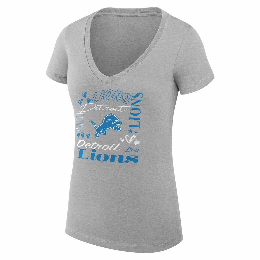 Detroit Lions G-III 4Her by Carl Banks Women's Super-Slim Fit Lightweight Collage Team V-Neck T-Shirt Heather Gray