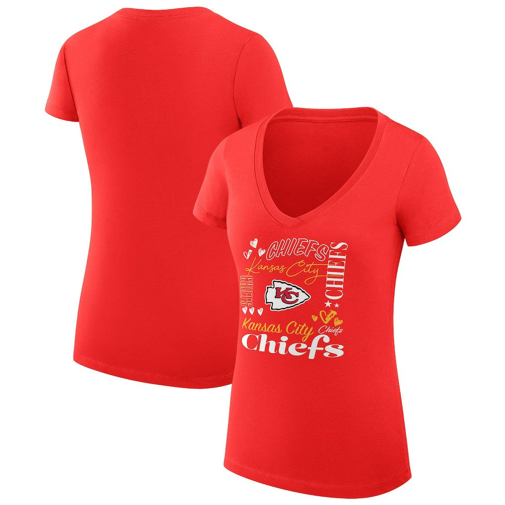 Kansas City Chiefs G-III 4Her by Carl Banks Women's Super-Slim Fit Lightweight Collage Team V-Neck T-Shirt Red