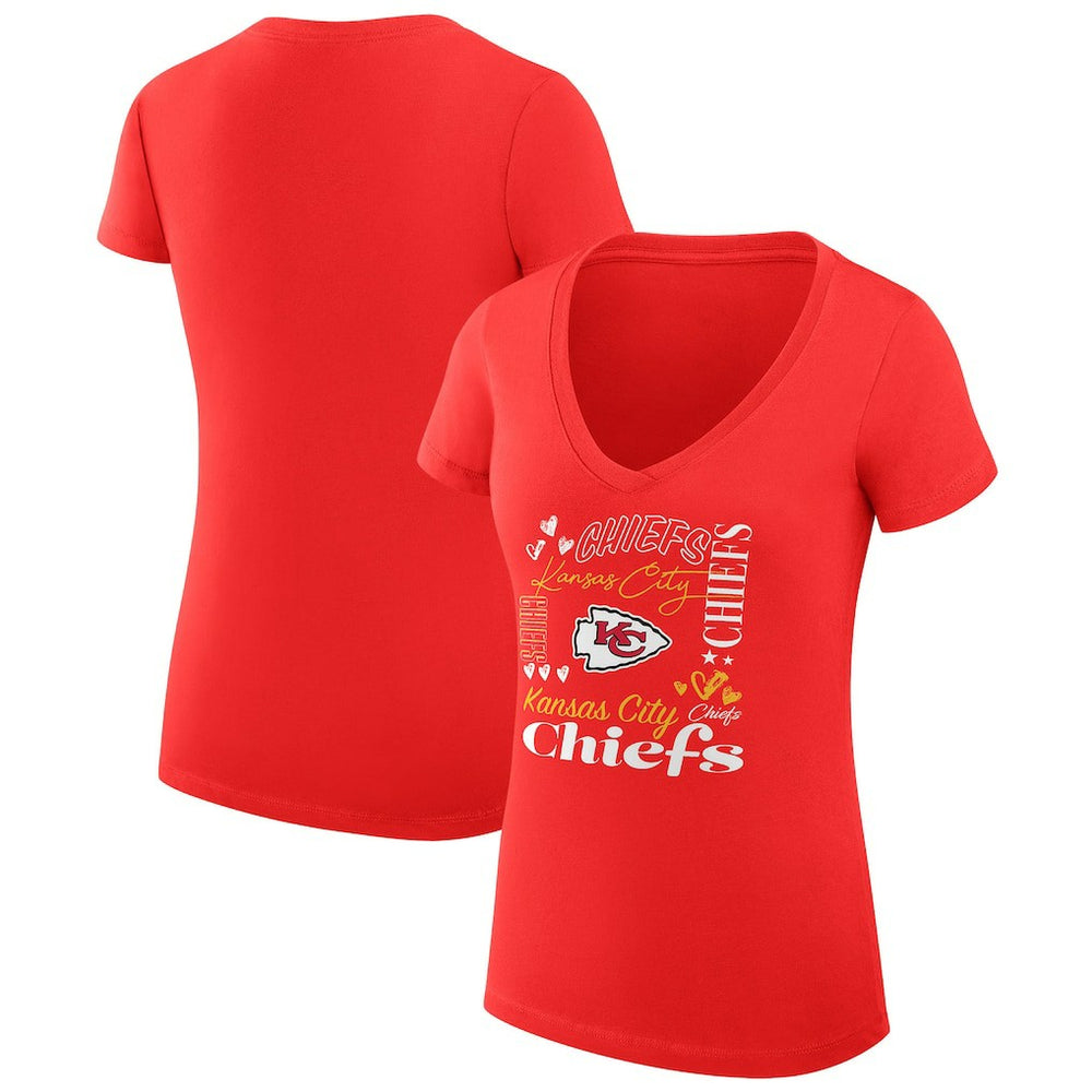 Kansas City Chiefs G-III 4Her by Carl Banks Women's Super-Slim Fit Lightweight Collage Team V-Neck T-Shirt Red