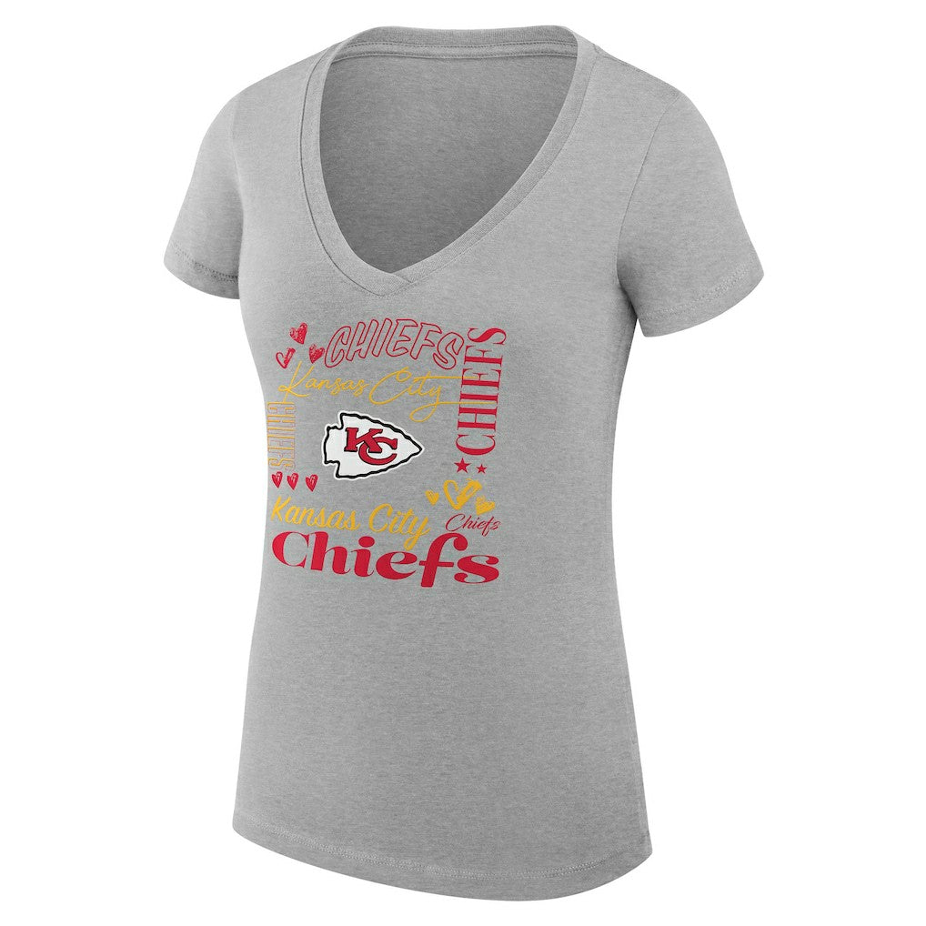 Kansas City Chiefs G-III 4Her by Carl Banks Women's Super-Slim Fit Lightweight Collage Team V-Neck T-Shirt Heather Gray