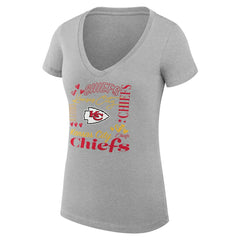 Kansas City Chiefs G-III 4Her by Carl Banks Women's Super-Slim Fit Lightweight Collage Team V-Neck T-Shirt Heather Gray