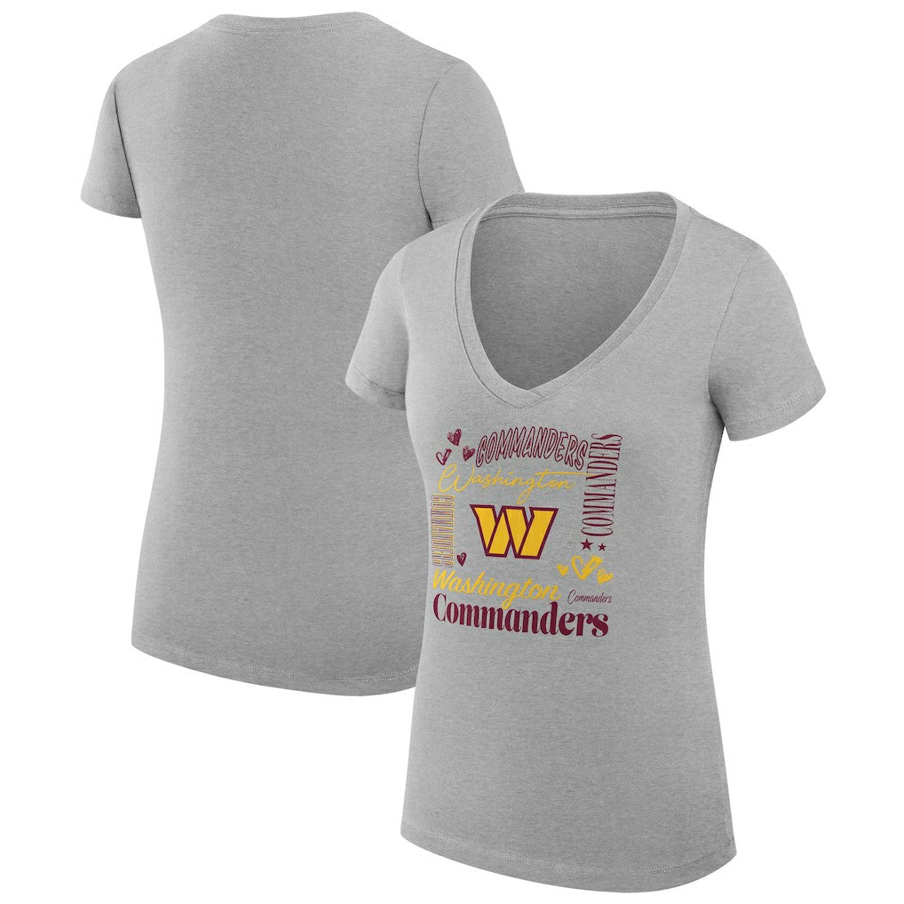 Washington Commanders G-III 4Her by Carl Banks Women's Super-Slim Fit Lightweight Collage Team V-Neck T-Shirt Heather Gray