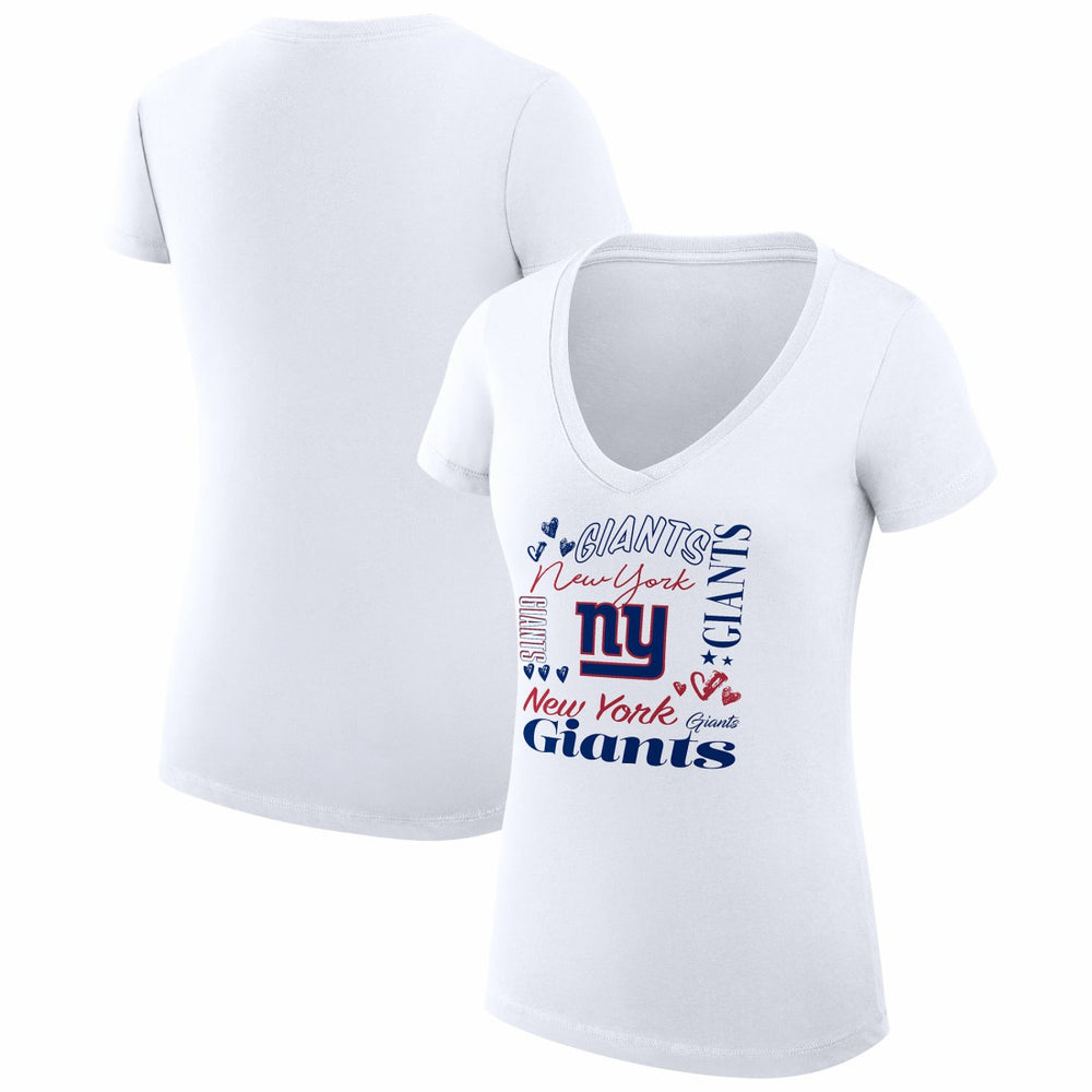 New York Giants G-III 4Her by Carl Banks Women's Super-Slim Fit Lightweight Collage Team V-Neck T-Shirt White
