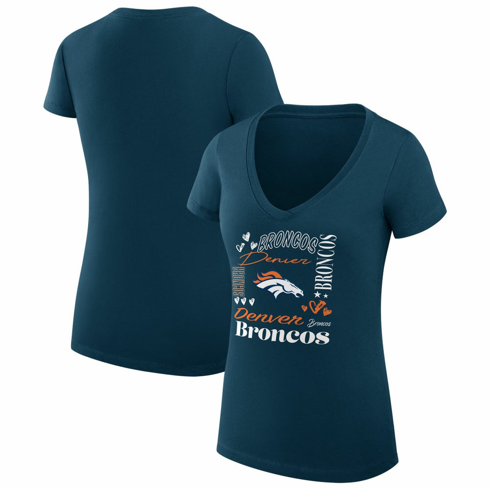 Denver Broncos G-III 4Her by Carl Banks Women's Super-Slim Fit Lightweight Collage Team V-Neck T-Shirt Navy
