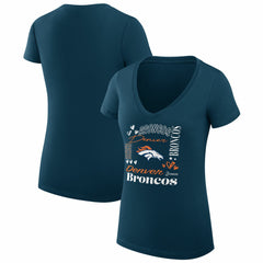 Denver Broncos G-III 4Her by Carl Banks Women's Super-Slim Fit Lightweight Collage Team V-Neck T-Shirt Navy