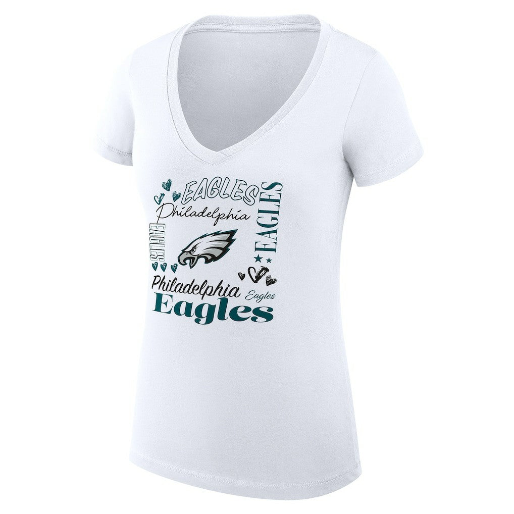 Philadelphia Eagles G-III 4Her by Carl Banks Women's Super-Slim Fit Lightweight Collage Team V-Neck T-Shirt White