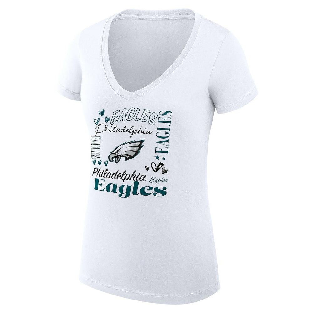 Philadelphia Eagles G-III 4Her by Carl Banks Women's Super-Slim Fit Lightweight Collage Team V-Neck T-Shirt White